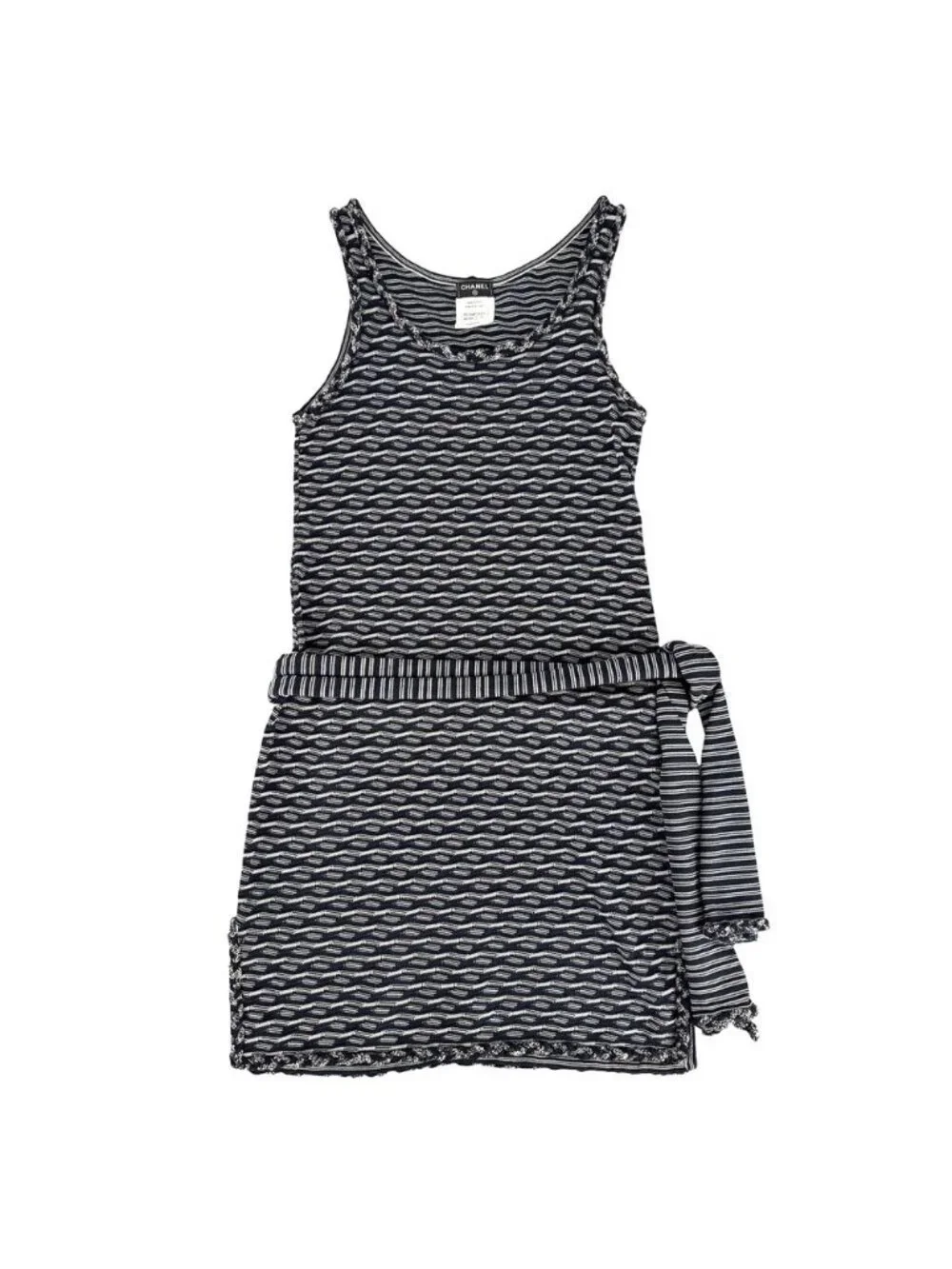 Chanel Dress Sleeveless Tunic CC Logo Navy White Rayon Cotton Polyester 34
